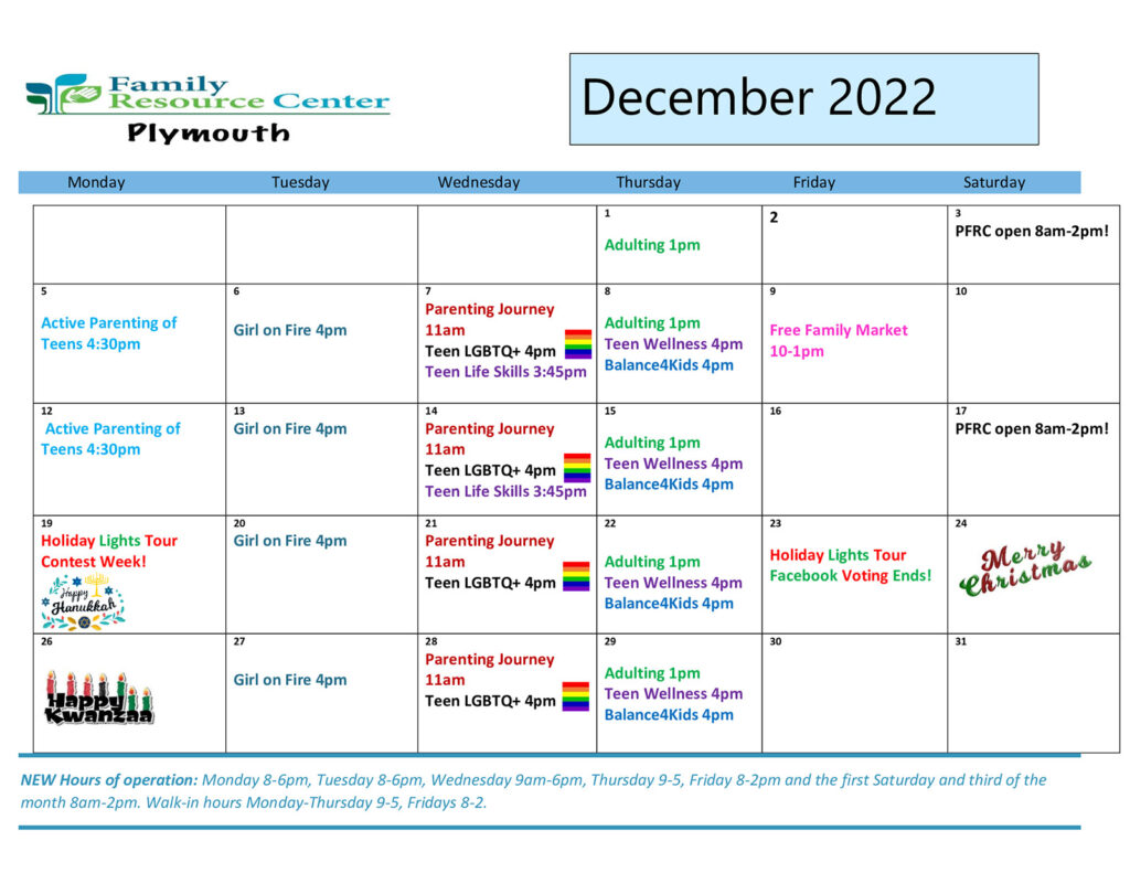 PFRC December 2022 Calendar